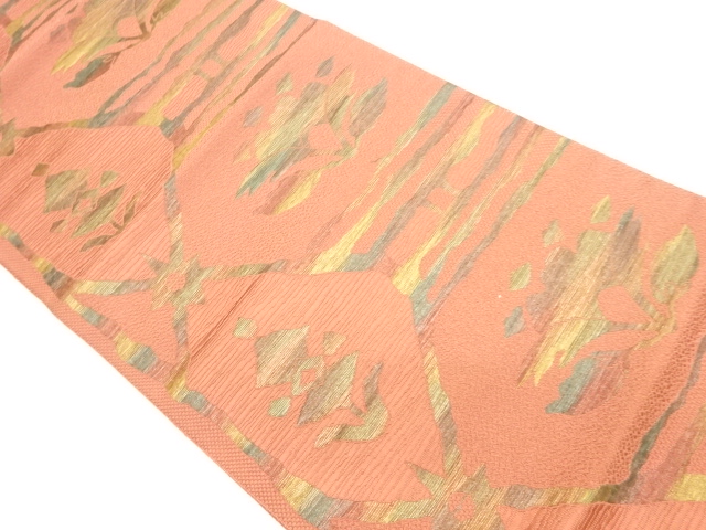 本場筑前博多抽象草花模様織出し名古屋帯